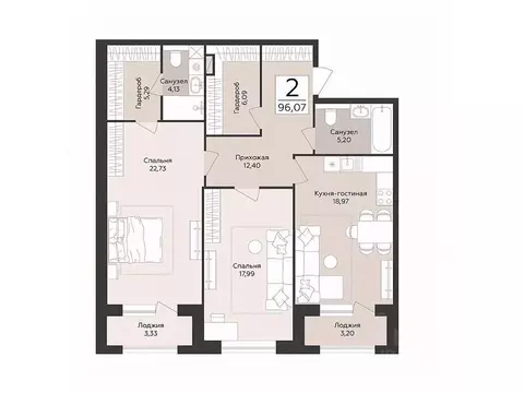2-к кв. Воронежская область, Воронеж Эклипс жилой комплекс (96.07 м)