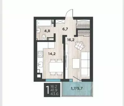1-к кв. Калининградская область, Калининград ул. 3-я Большая Окружная, ...