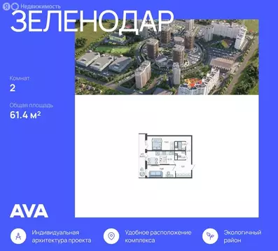 2-комнатная квартира: Краснодар, жилой комплекс Зеленодар, улица ...