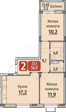 2-к кв. Чувашия, Чебоксары ул. Энергетиков (56.0 м)