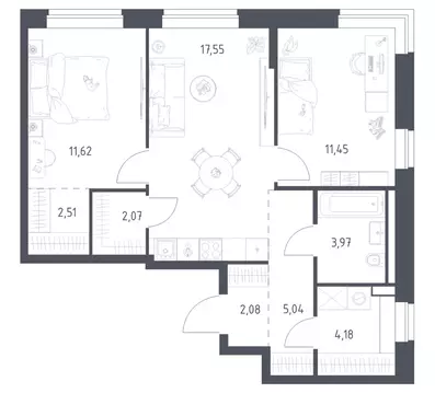 2-к кв. Москва Внуковское поселение, д. Рассказовка, вл204к1 (60.47 м)