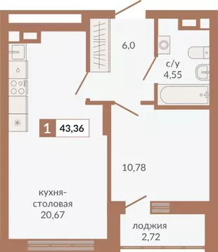 1-к кв. Свердловская область, Екатеринбург пер. Старателей (43.36 м)