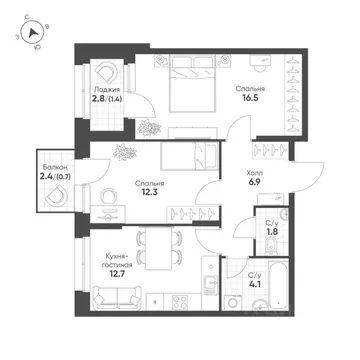 2-к кв. Свердловская область, Екатеринбург Солнечный жилрайон,  (56.4 ...