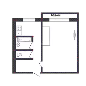 1-комнатная квартира: Черногорск, улица Дзержинского, 4 (29.6 м)