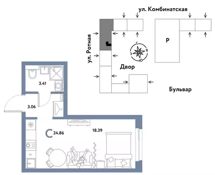 1-комнатная квартира: Екатеринбург, Ленинский район (24.86 м)