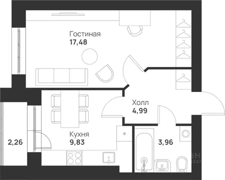 1-к кв. Тульская область, Тула ул. Героя России Зиничева, 1 (38.52 м)