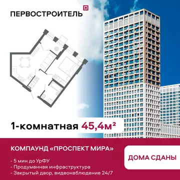 1-комнатная квартира: Екатеринбург, улица Мира, 47/6 (45.4 м)