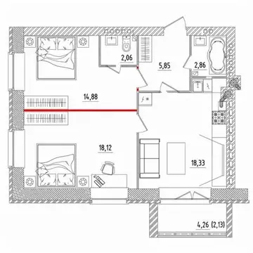 2-к кв. Татарстан, Набережные Челны ул. Прибрежная, 9 (64.4 м)