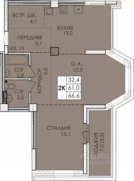 2-к кв. Алтайский край, Барнаул Партизанская ул., 175 (68.9 м)
