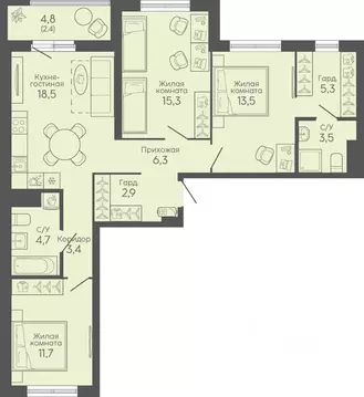 3-к кв. Свердловская область, Екатеринбург Новокольцовский мкр, ...