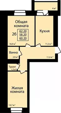 2-к кв. Тамбовская область, Тамбов ул. Имени С.И. Савостьянова, 3 ...