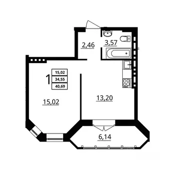 1-к кв. Волгоградская область, Волгоград ул. Покрышкина, 2 (40.69 м)