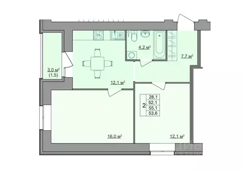 2-к кв. Костромская область, Кострома Магистральная ул., 49А (53.6 м)