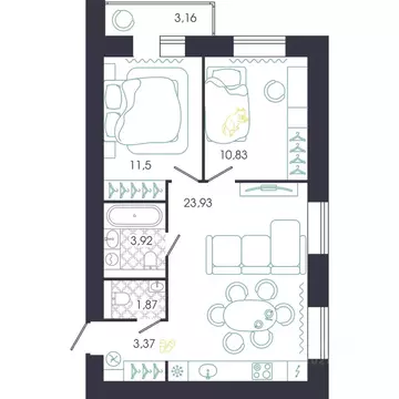 2-к кв. Пензенская область, Пенза Колышлейская ул., 7 (59.01 м)