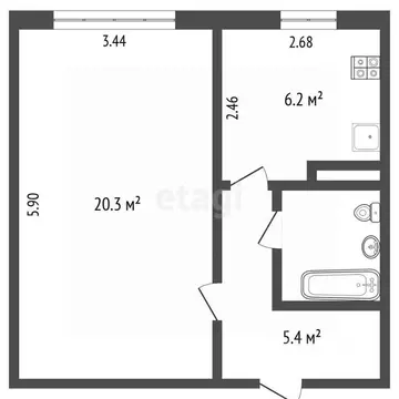 1-к кв. Вологодская область, Череповец Остинская ул., 5А (35.2 м)