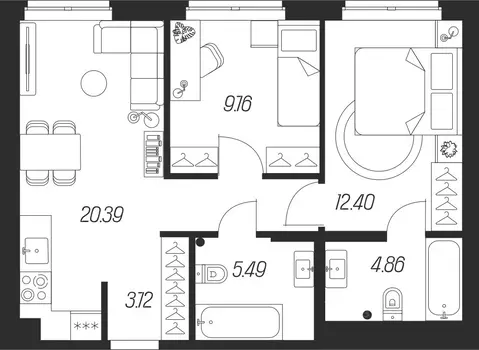 2-к кв. Тульская область, Тула городской округ, с. Осиновая Гора, ...