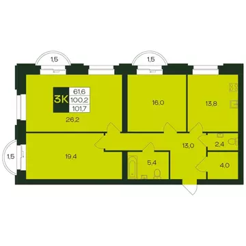 3-к кв. Чувашия, Чебоксары просп. Чебоксарский, 47к2 (102.2 м)