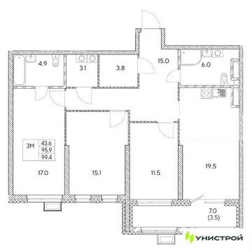 3-к кв. Свердловская область, Екатеринбург Вторчермет жилрайон,  (99.4 ...