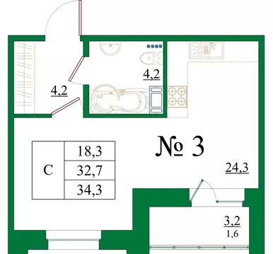 Студия Ленинградская область, Гатчина Красносельское ш., 4Ак1 (34.3 м)