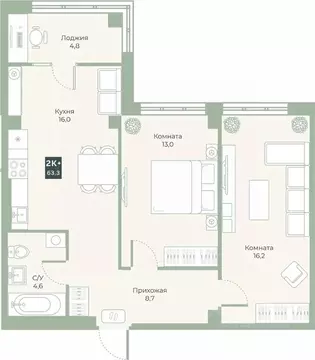 2-к кв. Курганская область, Курган Заозерный жилрайон, 6А мкр, ул. ...