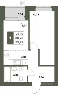 1-к кв. Башкортостан, Уфимский район, с. Миловка  (39.77 м)