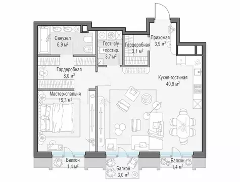 2-комнатная квартира: Москва, ЖК Тишинский Бульвар (84.6 м)