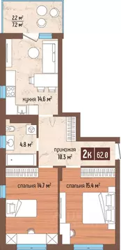 2-к кв. Калининградская область, Светлогорск Ольховая ул., 32к11 (62.0 ...