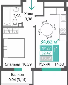 1-к кв. Крым, Симферопольский район, с. Мирное ПроПолис жилой комплекс ...