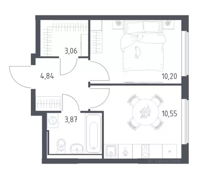 Квартира, 1 комната, 32.52 м