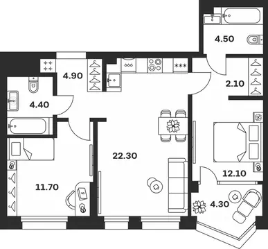 3-к кв. Тульская область, Тула ул. Михеева, 9А (66.3 м)