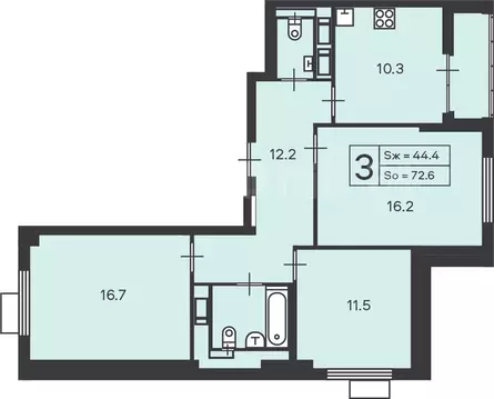 3-комнатная квартира: Москва, Амурская улица, 1к1 (72.6 м)