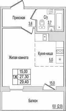 1-к кв. Псковская область, Псков ул. Юности, 10к1 (29.4 м)