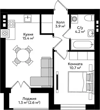 1-к кв. Калининградская область, Гурьевск Пражский жилой комплекс ...