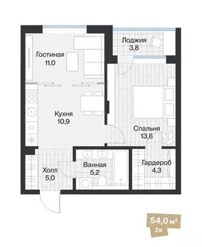 1-к кв. Тюменская область, Тюмень ул. Игоря Комиссарова, 23 (51.99 м)