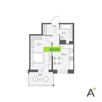 1-комнатная квартира: Кудрово, Солнечная улица, 4 (34.5 м)