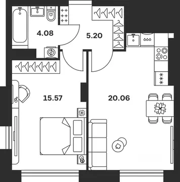 1-к кв. Тульская область, Тула Баташи Парк жилой комплекс (44.91 м)