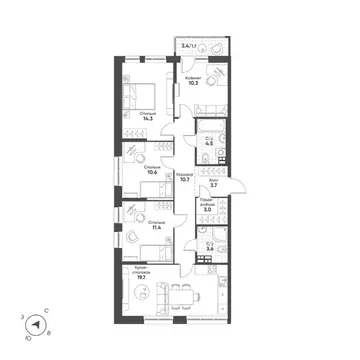 4-к кв. Свердловская область, Екатеринбург Солнечный жилрайон,  (93.5 ...
