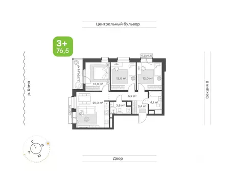 3-к кв. Татарстан, Набережные Челны Новый жилой комплекс (76.5 м)