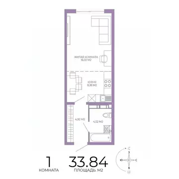 1-к кв. Пензенская область, Пенза Чаадаев жилой комплекс (33.84 м)