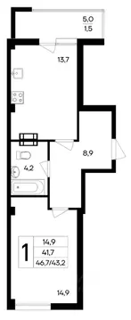 1-к кв. Крым, Симферополь ул. 51-й Армии, уч124 (46.7 м)