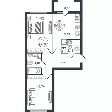 2-к кв. Тверская область, Тверь Бурашевское ш., 60 (60.86 м)