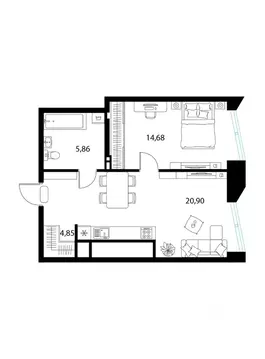 1-к кв. Рязанская область, Рязань пер. 1-й Осенний, 15 (46.29 м)