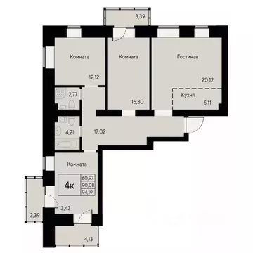 4-к кв. Красноярский край, Красноярск ул. Елены Стасовой, 80 (93.6 м)