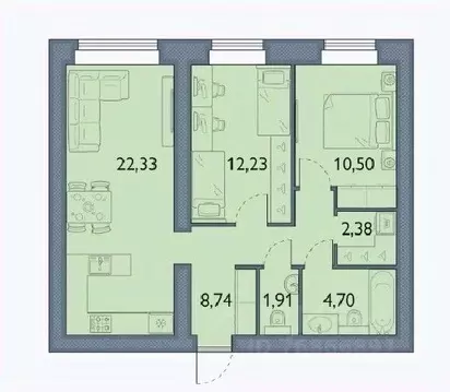 2-к кв. Брянская область, Брянский район, пос. Мичуринский, ...