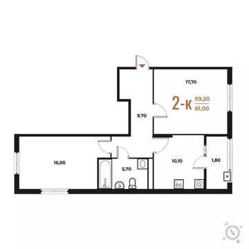 2-к кв. Москва № 82 кв-л, Новое Летово жилой комплекс (61.0 м)