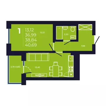 1-к кв. Башкортостан, Уфа ул. Майора Доставалова, 7 (38.5 м)