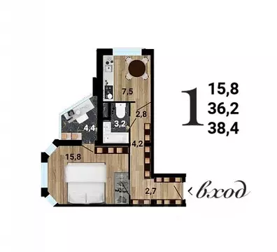 1-к кв. Воронежская область, Воронеж 8 Элемент жилой комплекс (38.94 ...