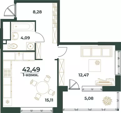 1-к кв. Башкортостан, Уфа ул. Ивана Спатара, 14 (42.49 м)