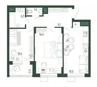 2-к кв. Воронежская область, Воронеж бул. Содружества, 6 (58.0 м)