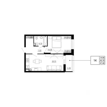 1-к кв. Орловская область, Орел Ломоносов жилой комплекс (47.48 м)